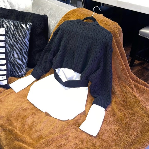 Alexander Wang Bi-Layer Cable Knit Cardigan in Black & White - Picture 11 of 14